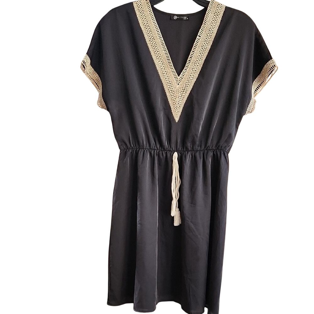 PrettyGarden women's medium Black Dress with Cream Lace Accents